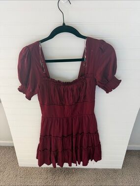 Trixxi Burgundy Puff Sleeve Square Neck Mini Dress
